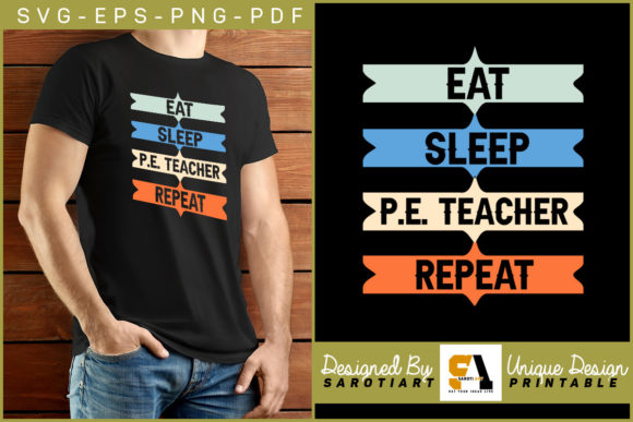 Eat Sleep P.E. Teacher Repeat Retro SVG