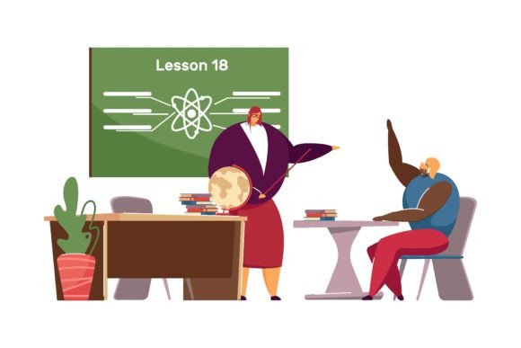 Female Teacher Explaining and Pointing: A Visual Metaphor for Strategic Clarity in Education and Leadership