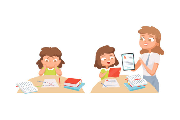 Maximizing the Impact of Girl Studying Teacher Helps Student Vector Illustrations