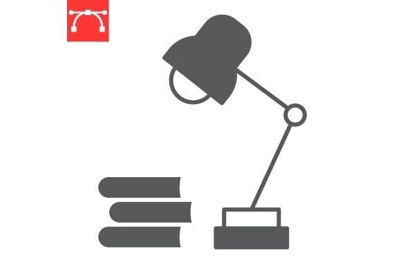 Table Lamp with Books Glyph Icon: A Symbol for Learning and Focus