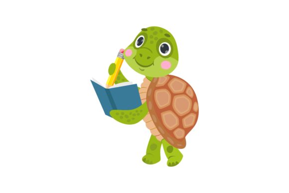 Turtle with a School Notebook: Cute Anim for Educational and Creative Projects