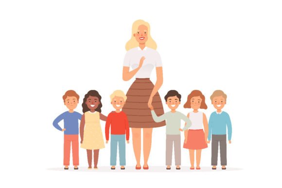 Visualizing Education: The Impact of Teacher with Kids Group of Young Illustrations in Modern Learning